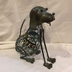 Turquoise Distressed Metal Dog Wine Cork Holder - EXCELLENT CONDITION